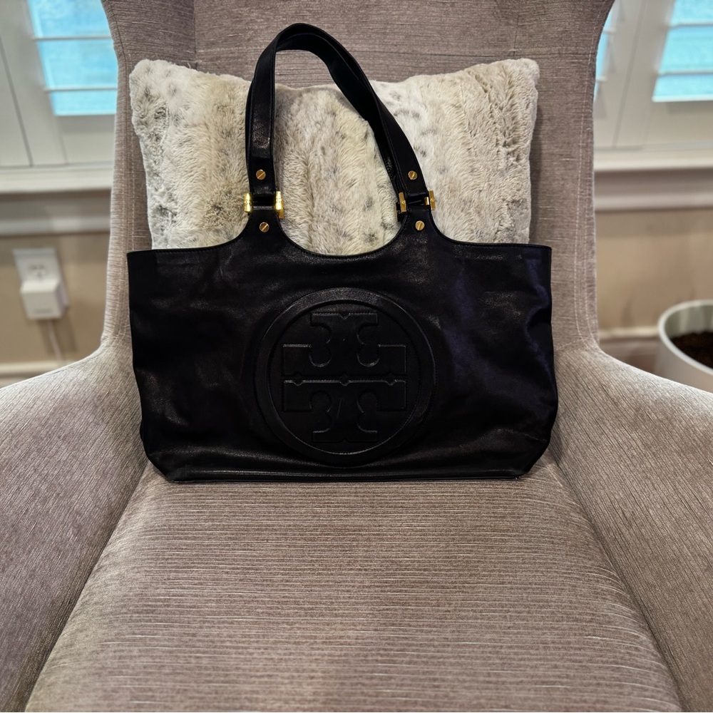 Black Tory Burch Leather Classic Bombe Shoulder Bag Tote Bag - Picture 3 of 10